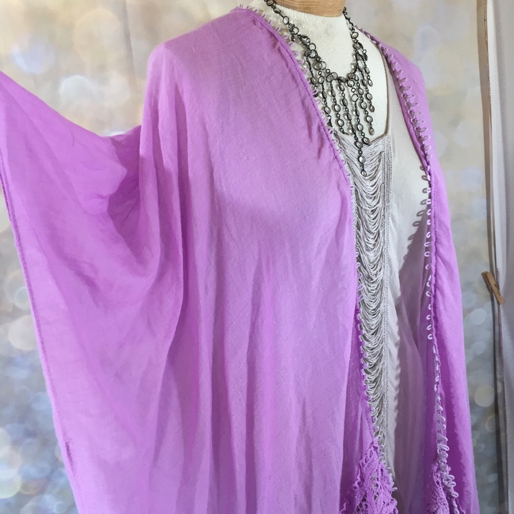 Hinge Swimsuit Cover Up OS Woven Fringe Orchid